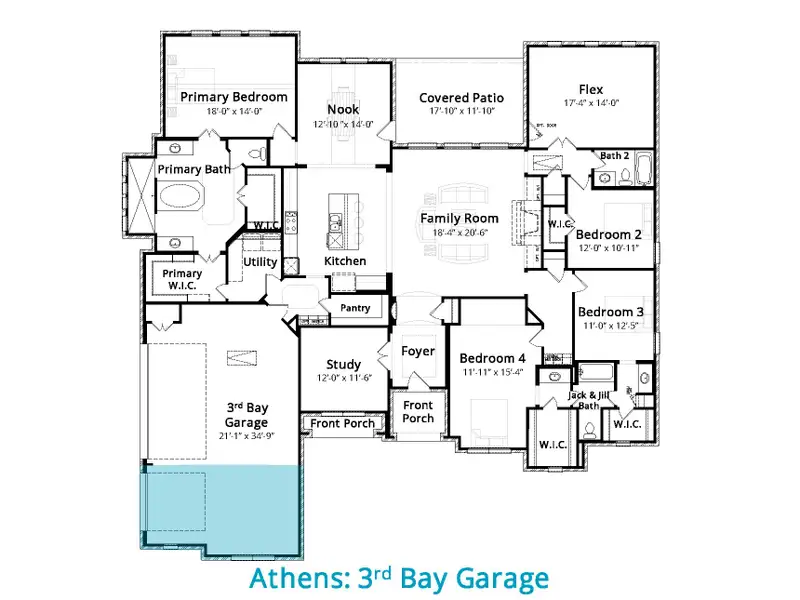 2D floor plan layout for the Athens by John Houston Homes in Springside Estates, undefined, TX (Image 4).