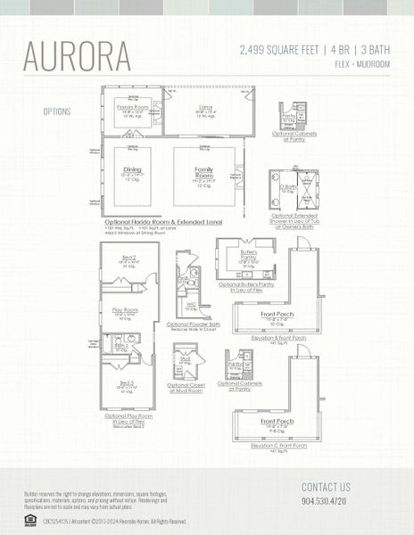 2D floor plan layout for the Aurora by Riverside Homes in Hidden Creek at SilverLeaf Phase 1, St. Augustine, FL (Image 6).