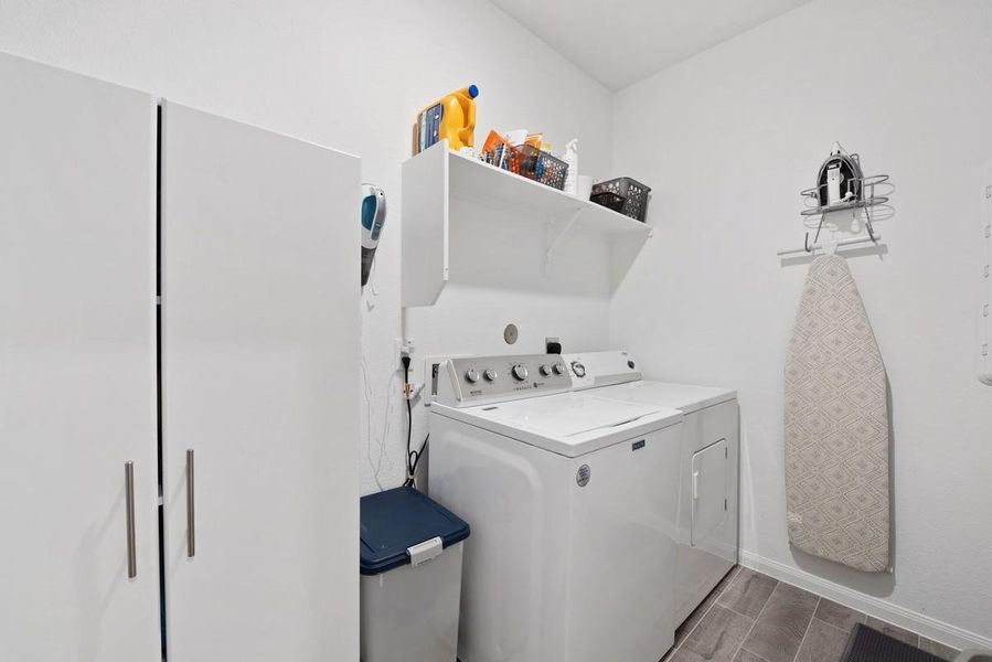 Utility room has room for more storage or an extra refrigerator. Utility room has room for more storage or an extra refrigerator.