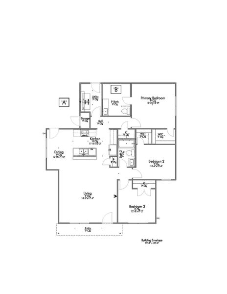 2D floor plan layout for the The 1359 by Stylecraft Builders in The Cottages at Pagosa Springs, Bryan, TX (Image 3).