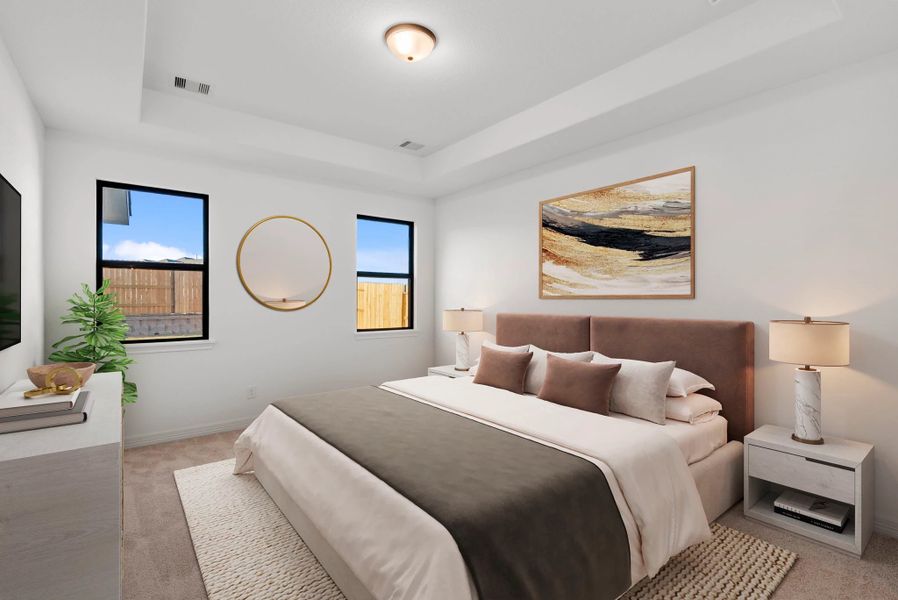 Primary Bedroom. Sample product photo. Actual exterior and interior selections may vary by homesite. Photo may be virtually staged. Primary Bedroom. Sample product photo. Actual exterior and interior selections may vary by homesite. Photo may be virtually staged.