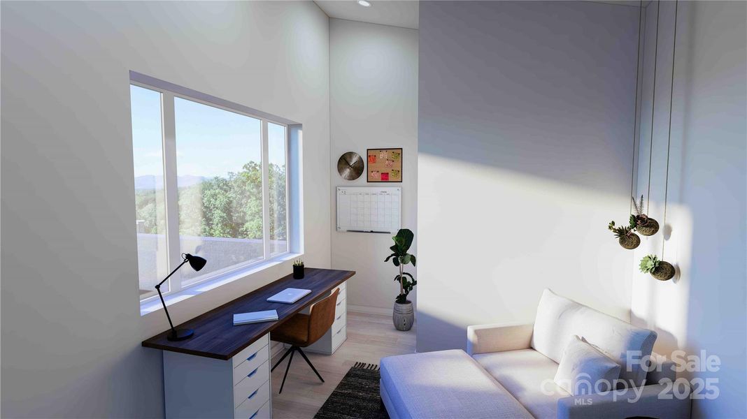 Upper level guest bedroom/office rendering