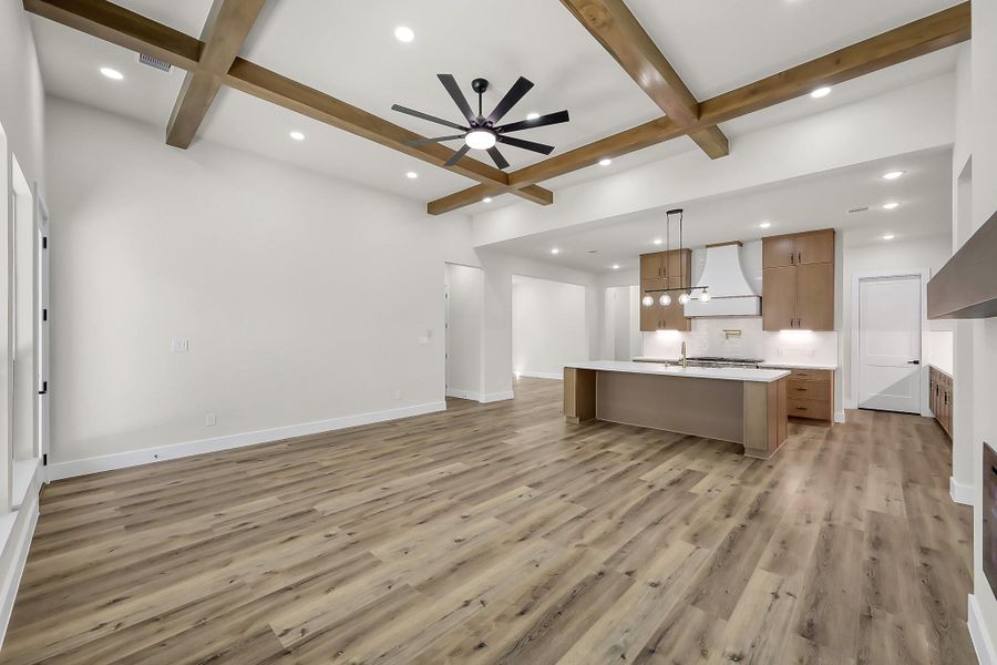 Open living and kitchen area.