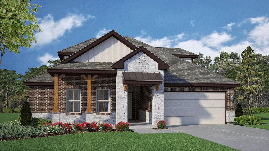 Representative exterior photo of a completed home built from the Newburgh by D.R. Horton in Saddle Creek, Waco, TX (Image 2). Representative exterior photo of a completed home built from the Newburgh by D.R. Horton in Saddle Creek, Waco, TX (Image 2).