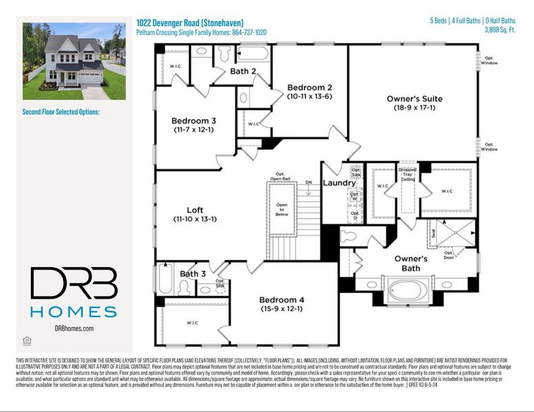 2D floor plan layout of this home in Pelham Crossing Single Family Homes, Greer, SC (Image 6).