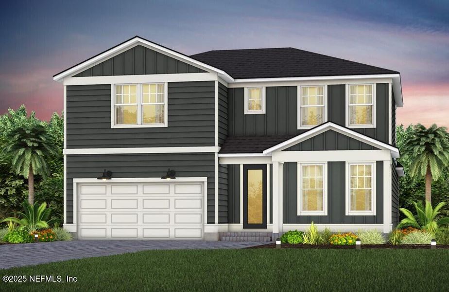 Front exterior of a new home in Westerly Park at Wildlight, Yulee, FL, highlighting curb appeal (Image 1).