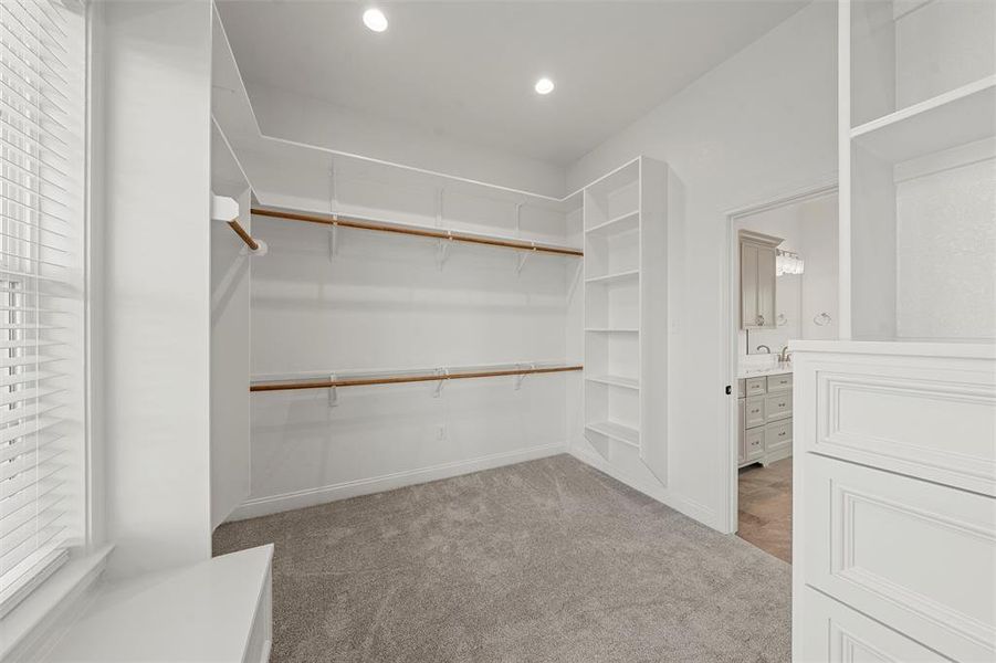 Spacious closet with carpet floors and a sink Spacious closet with carpet floors and a sink