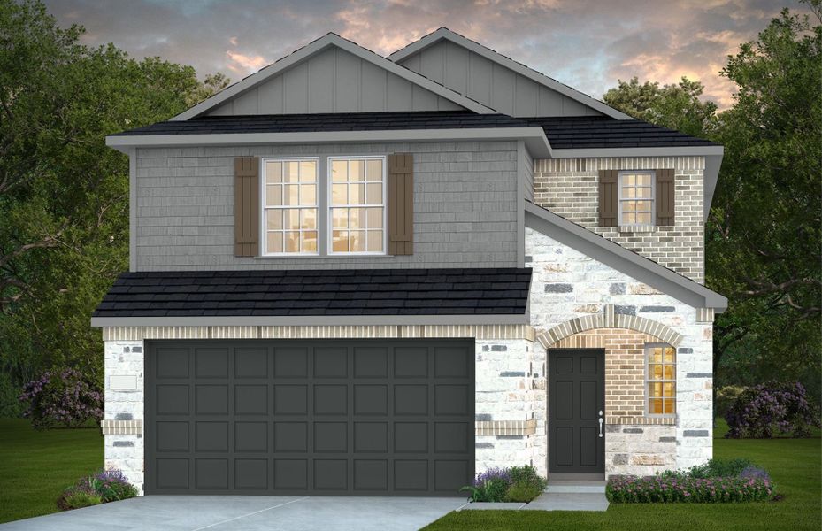 Representative exterior photo of a completed home built from the Coolidge by Centex in Pinara Pines, Conroe, TX (Image 2). Representative exterior photo of a completed home built from the Coolidge by Centex in Pinara Pines, Conroe, TX (Image 2).