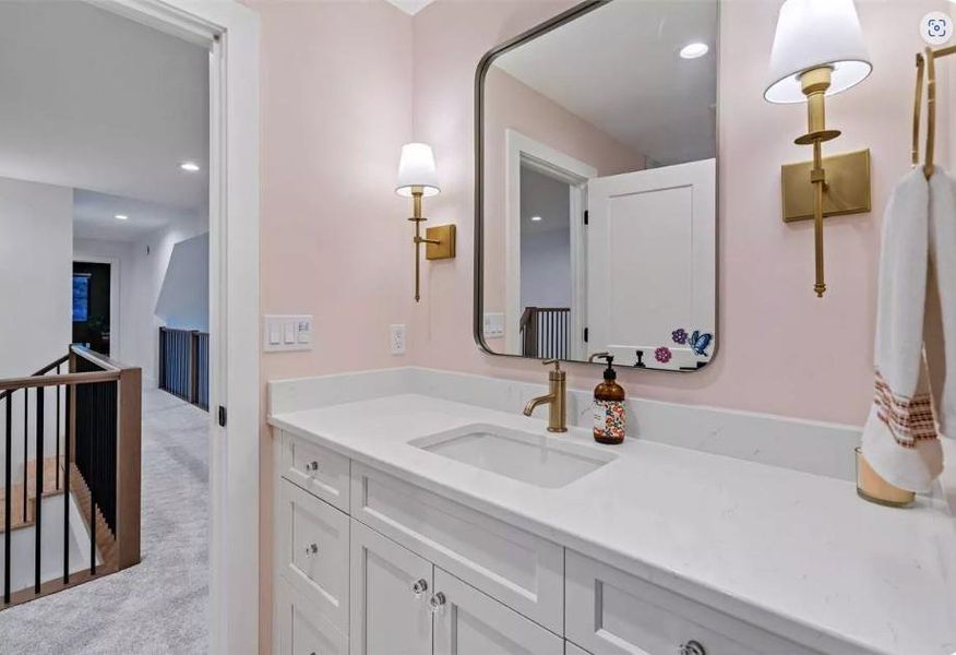 Ensuite Bathroom with Quartz vanity top with Decorative Scones