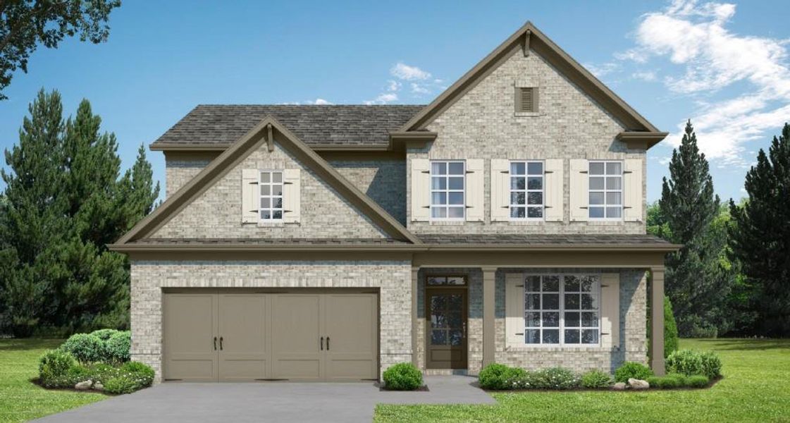 Front exterior of a new home in Hemingway, Flowery Branch, GA, highlighting curb appeal (Image 1). Front exterior of a new home in Hemingway, Flowery Branch, GA, highlighting curb appeal (Image 1).