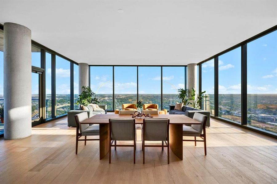 Dining area featuring the panoramic views.