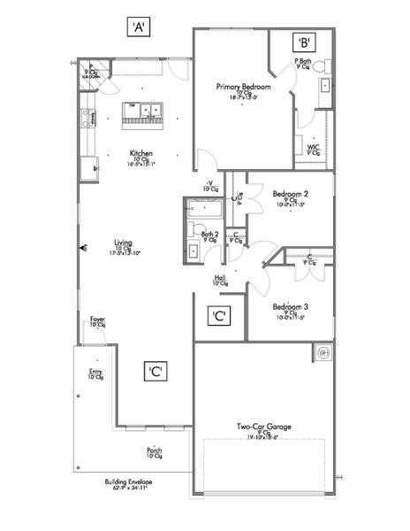 2D floor plan layout for the The 1475 by Stylecraft Builders in Arroyo Ranch, Seguin, TX (Image 3).