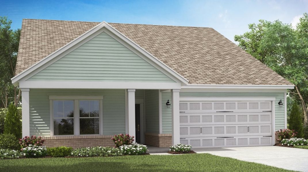 Front exterior of a new home in Indigo Creek, Murrells Inlet, SC, highlighting curb appeal (Image 1).