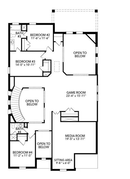 2D floor plan layout for the Monte Carlo by Sandlin Homes in Lakesong, Midlothian, TX (Image 4).