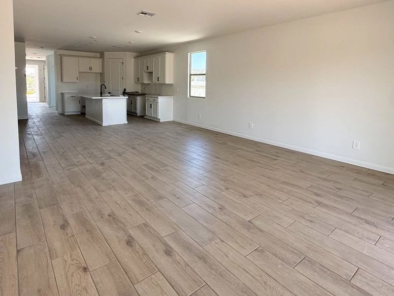 Great room, dining and kitchen