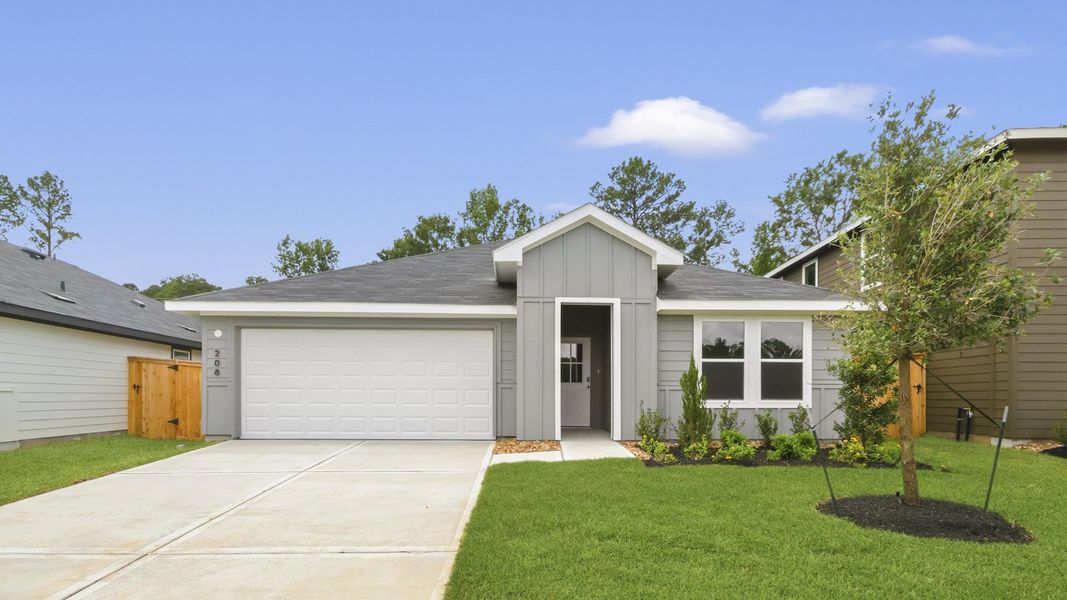 Representative exterior photo of a completed home built from the Lakeway by D.R. Horton in New Waverly Station, New Waverly, TX (Image 1). Representative exterior photo of a completed home built from the Lakeway by D.R. Horton in New Waverly Station, New Waverly, TX (Image 1).