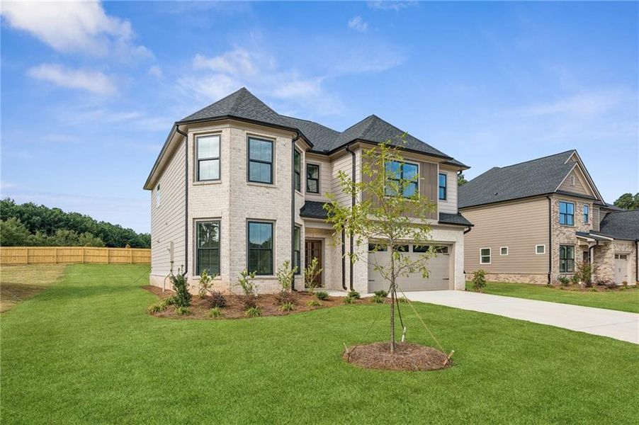 Front exterior of a new home in , Lawrenceville, GA, highlighting curb appeal (Image 1).