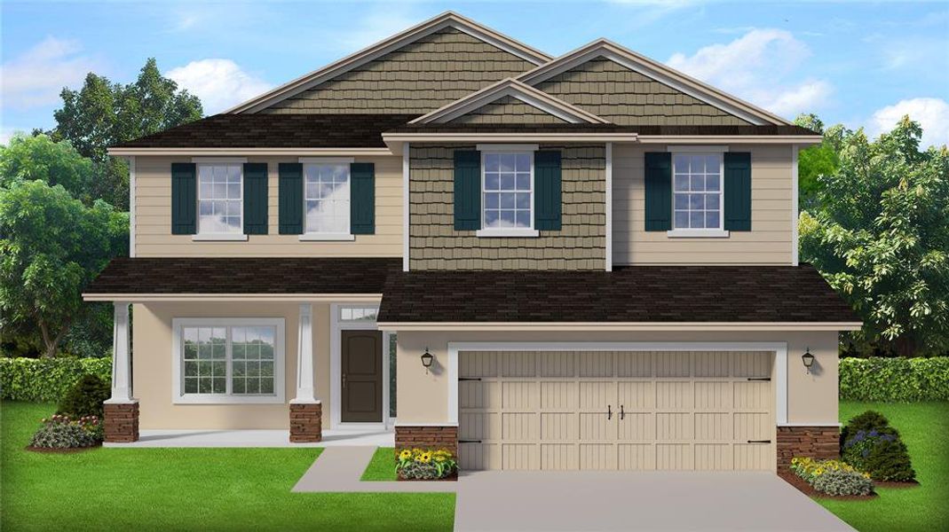 Front exterior of a new home in Ocala Crossings South, Ocala, FL, highlighting curb appeal (Image 1). Front exterior of a new home in Ocala Crossings South, Ocala, FL, highlighting curb appeal (Image 1).