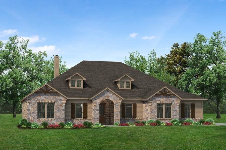 Front exterior of a new home in Eagle Ridge Estates, Weatherford, TX, highlighting curb appeal (Image 2). Front exterior of a new home in Eagle Ridge Estates, Weatherford, TX, highlighting curb appeal (Image 2).