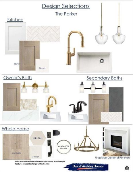 Design Selections, The Parker. Presenting material and fixture options for the property Design Selections, The Parker. Presenting material and fixture options for the property