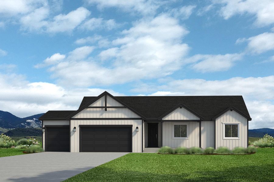 Front exterior of a new home in Hudson Hills, Hudson, CO, highlighting curb appeal (Image 2). Front exterior of a new home in Hudson Hills, Hudson, CO, highlighting curb appeal (Image 2).