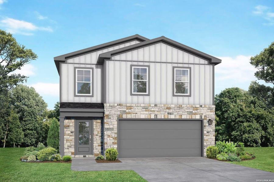 Front exterior of a new home in Agave, San Antonio, TX, highlighting curb appeal (Image 1). Front exterior of a new home in Agave, San Antonio, TX, highlighting curb appeal (Image 1).