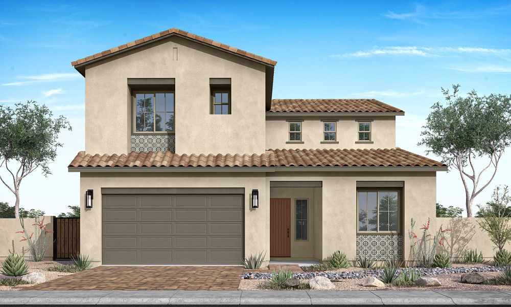Representative exterior photo of a completed home built from the Safflower Plan 40-4 by Tri Pointe Homes in Soleo, San Tan Valley, AZ (Image 22).
