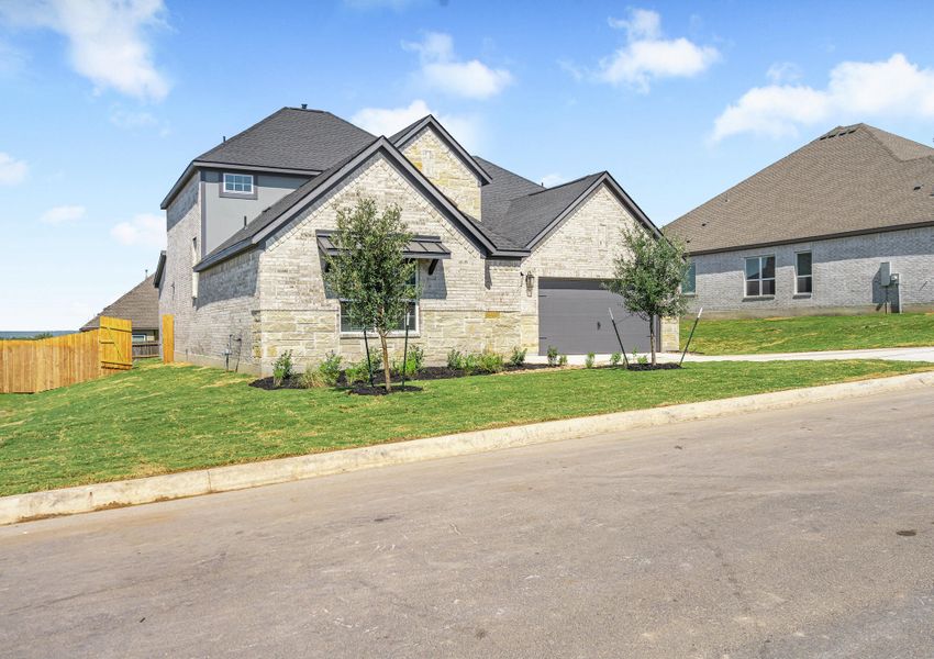 The Santos has a brick and stone exterior. The Santos has a brick and stone exterior.