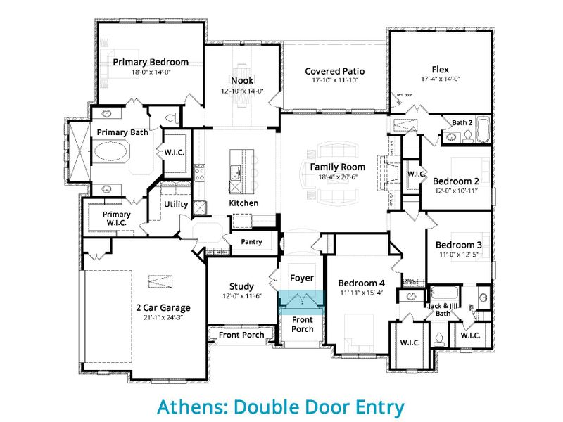 2D floor plan layout for the Athens by John Houston Homes in Springside Estates, undefined, TX (Image 3).