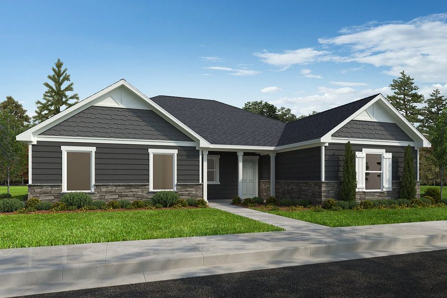 Representative exterior photo of a completed home built from the 2115 by KB Home in The Estates at Wellington Pointe, Monroe, NC (Image 9). Representative exterior photo of a completed home built from the 2115 by KB Home in The Estates at Wellington Pointe, Monroe, NC (Image 9).