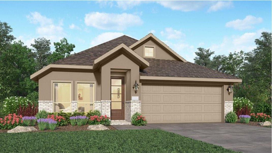 Front exterior of a new home in Sunterra, Katy, TX, highlighting curb appeal (Image 2).