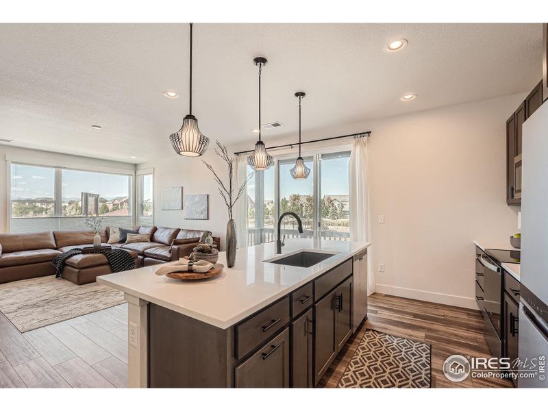 On a clear day, you can see the mountains from behind the kitchen island.