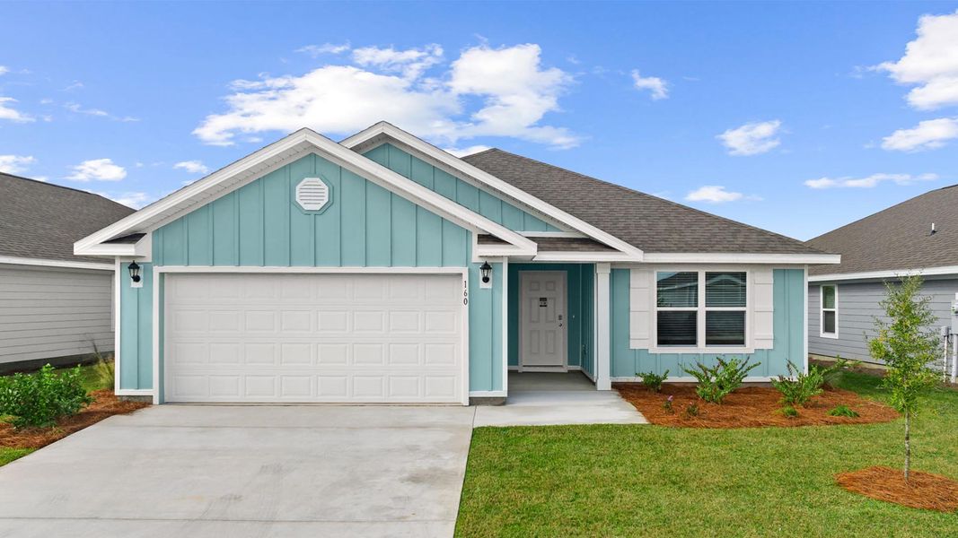 Front exterior of a new home in Owl's Head Farms, Freeport, FL, highlighting curb appeal (Image 21).