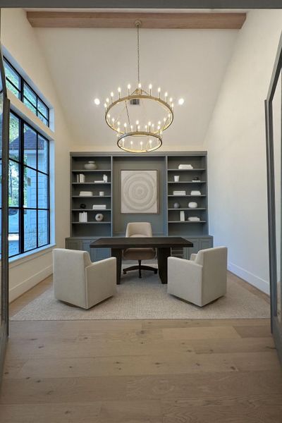 Study. Professionally rendered/staged photo from actual photo of home.