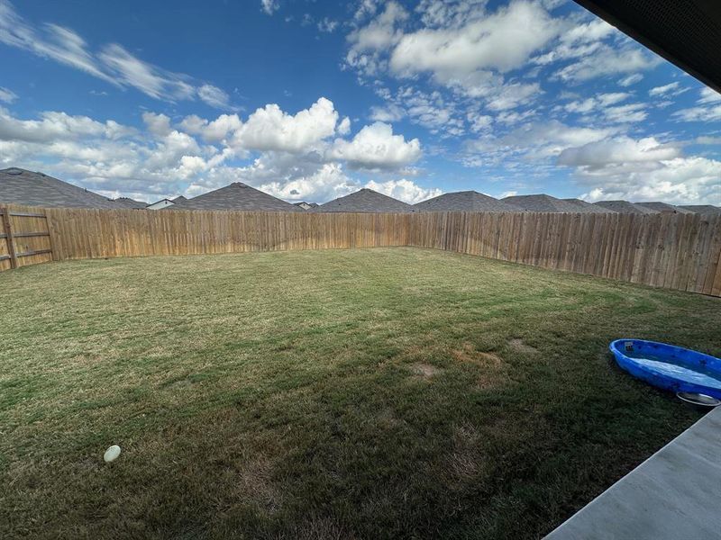 View of fenced backyard