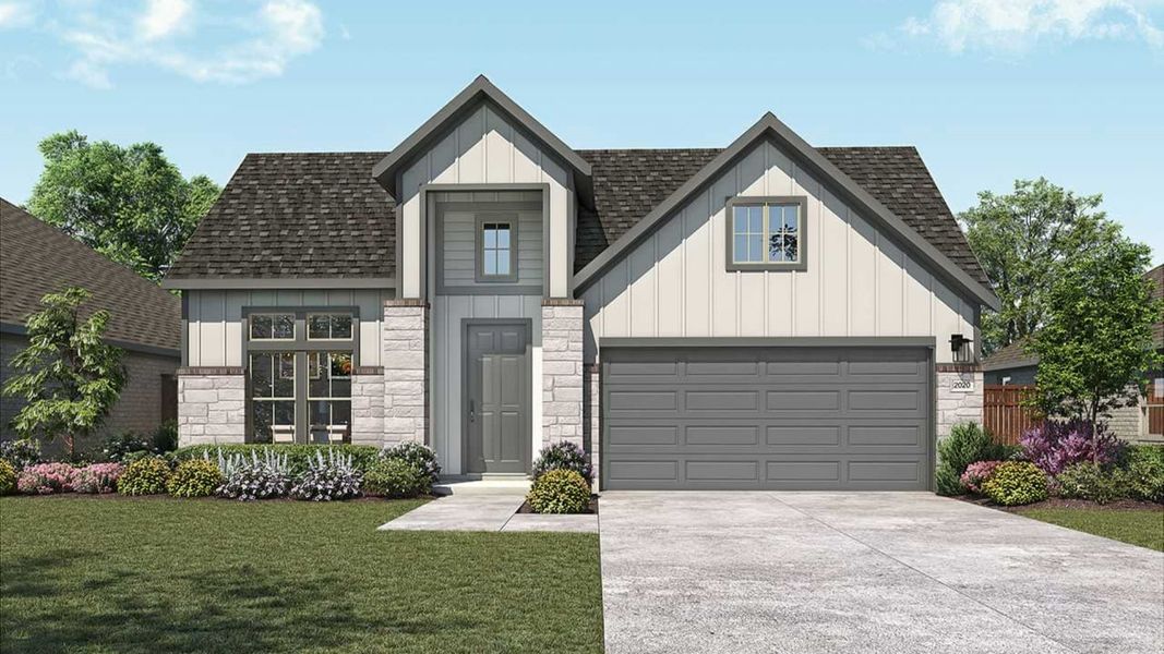 Representative exterior photo of a completed home built from the Laurel by DRB Homes in Westside Preserve Premier, Midlothian, TX (Image 5).