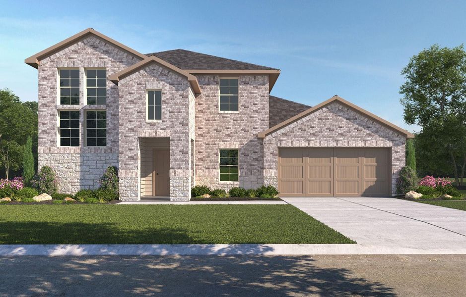 Front exterior of a new home in Tamarron, Fulshear, TX, highlighting curb appeal (Image 1). Front exterior of a new home in Tamarron, Fulshear, TX, highlighting curb appeal (Image 1).