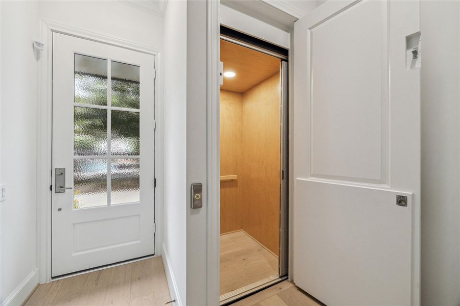 Installed elevator provides access to all three floors.