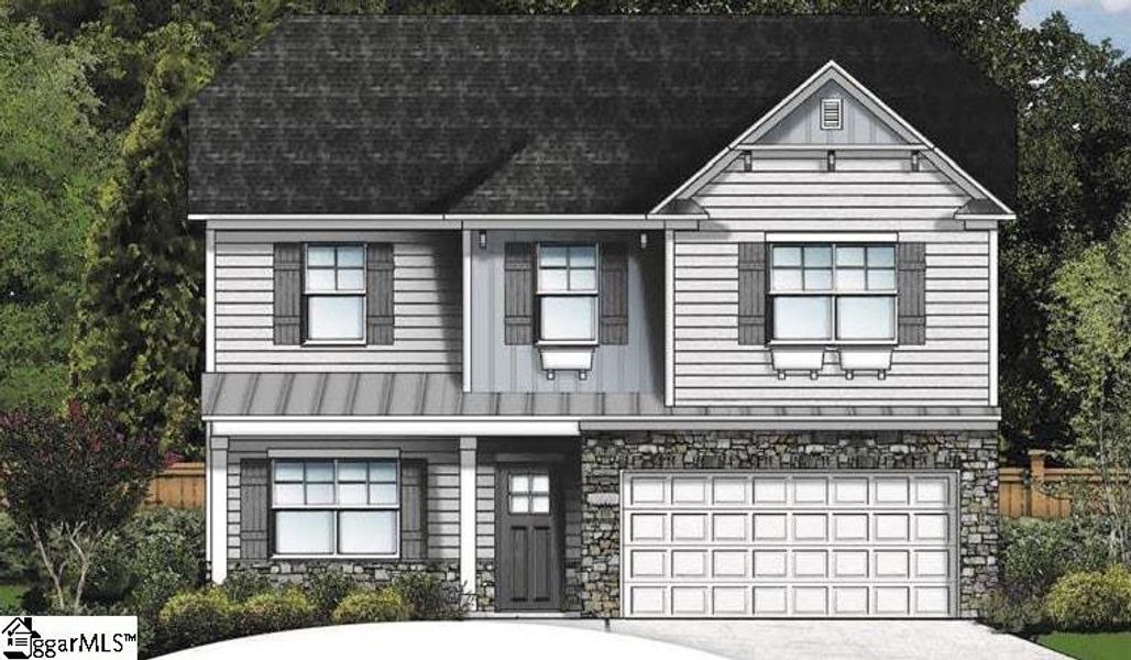 Exterior rendering of this home design in Shiloh Trail, Wellford, SC (Image 1).