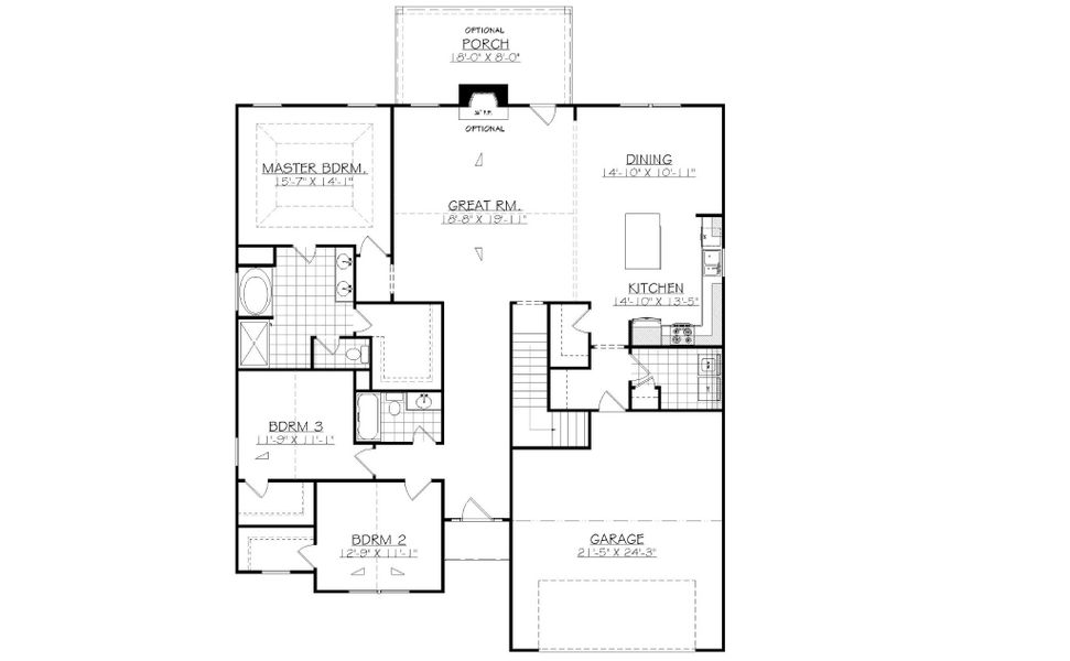 2D floor plan layout for the Augusta by Designer Homes of Georgia in Austin Heights, North Augusta, SC (Image 2).
