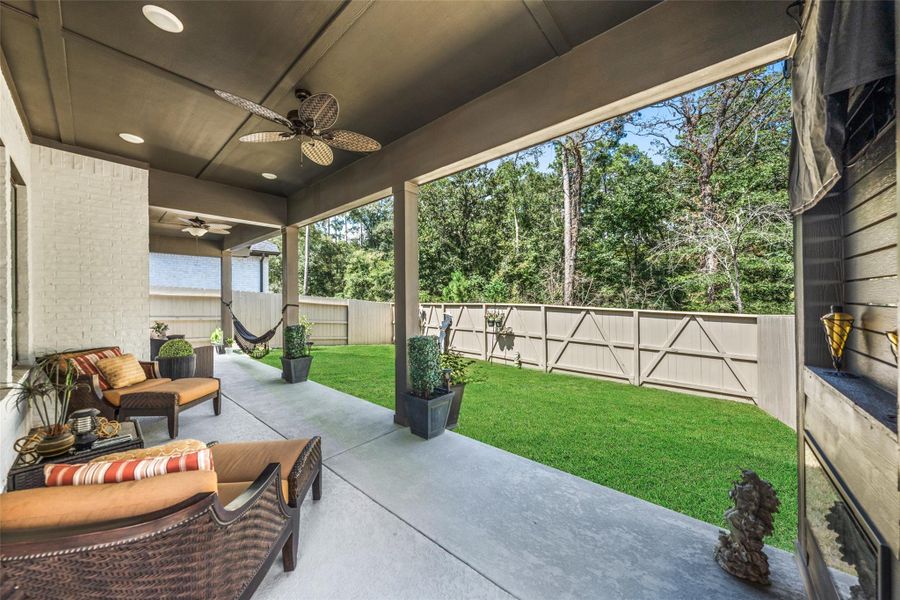 Exterior details and patio area of a home in Audubon - Terrace Collection, Magnolia (Image 26).