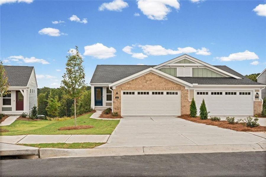 Front exterior of a new home in Villas at Gold Creek, Dawsonville, GA, highlighting curb appeal (Image 19).