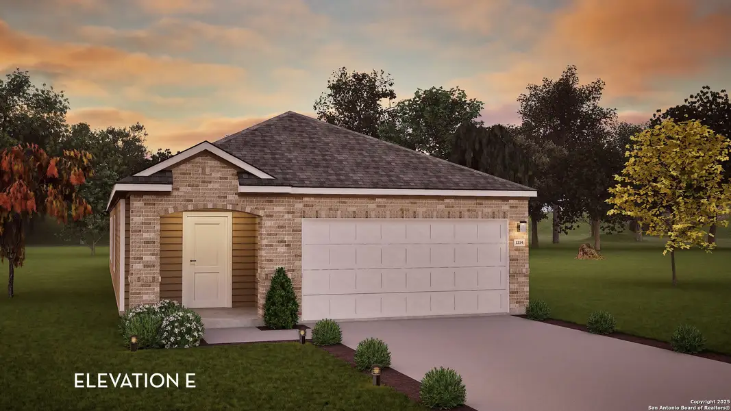 Front exterior of a new home in Garden Grove, San Antonio, TX, highlighting curb appeal (Image 1).
