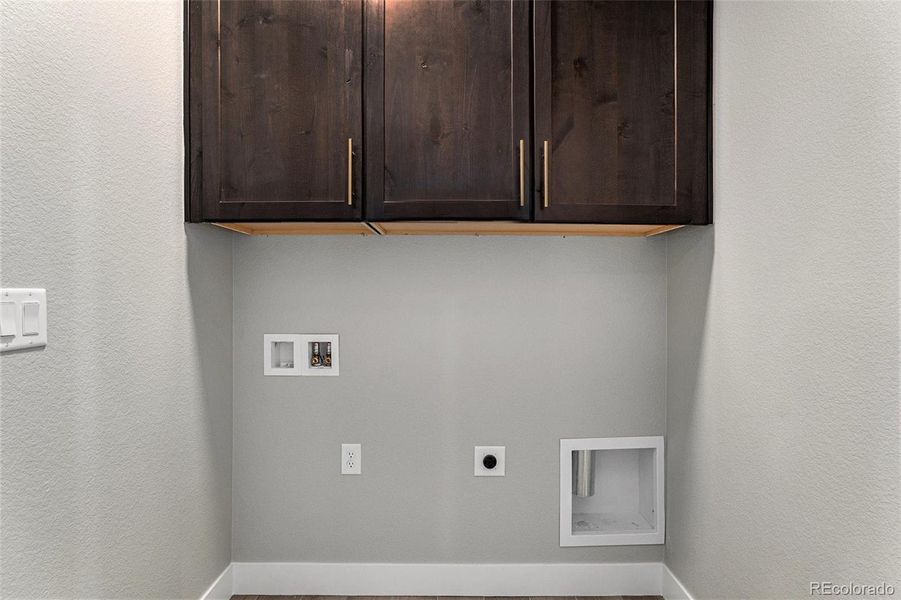 Laundry closet with cabinets