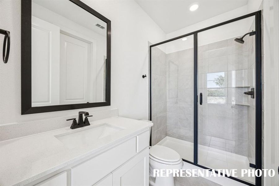 Friends and family will feel right at home in any of the beautifully finished guest baths in our Percy plan.  REPRESENTATIVE PHOTO