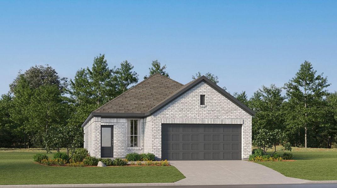 Front exterior of a new home in Moore Landing, Magnolia, TX, highlighting curb appeal (Image 1). Front exterior of a new home in Moore Landing, Magnolia, TX, highlighting curb appeal (Image 1).