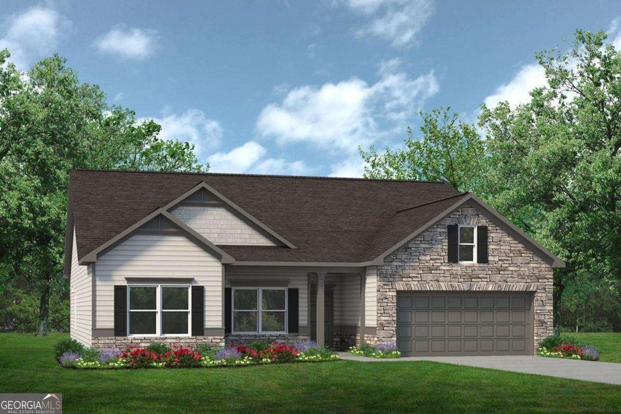 Front exterior of a new home in Maddox Station, Eatonton, GA, highlighting curb appeal (Image 1).