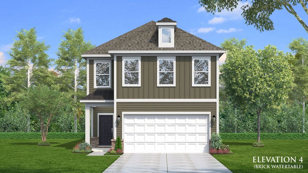 Representative exterior photo of a completed home built from the Juniper by DRB Homes in Sidney Creek Single Family, Zebulon, NC (Image 12). Representative exterior photo of a completed home built from the Juniper by DRB Homes in Sidney Creek Single Family, Zebulon, NC (Image 12).