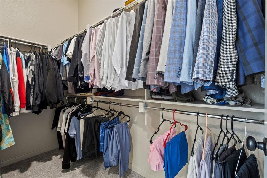 Spacious closet with carpet floors