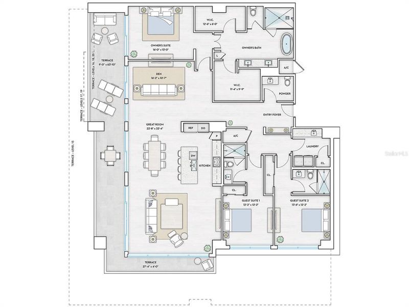2D floor plan layout of this home in 1000 Boulevard of The Arts, Sarasota, FL (Image 4). 2D floor plan layout of this home in 1000 Boulevard of The Arts, Sarasota, FL (Image 4).